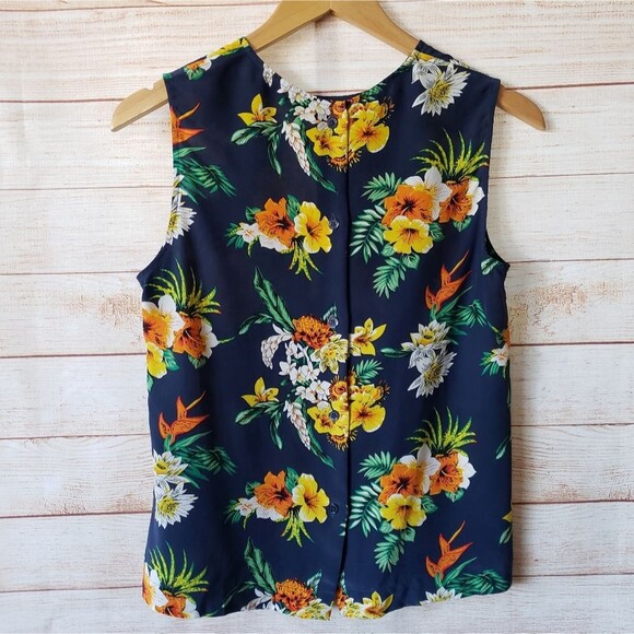 Equipment 100% Silk Floral/Palm/Tropical Print Sleeveless Tank Top/Blouse - Picture 2 of 7